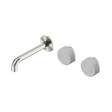 An image of Nero Tapware's Serenity Wall Basin Set 160mm Offset Spout With Carrara Handle Brushed Nickel