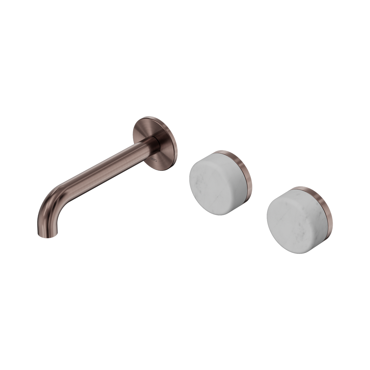 An image of Nero Tapware's Serenity Wall Basin Set 160mm Offset Spout With Carrara Handle Brushed Bronze