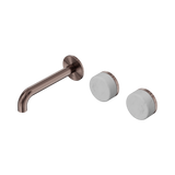An image of Nero Tapware's Serenity Wall Basin Set 160mm Offset Spout With Carrara Handle Brushed Bronze