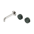 An image of Nero Tapware's Serenity Wall Basin Set 160mm Offset Spout With Verde Alpi Handle Brushed Nickel