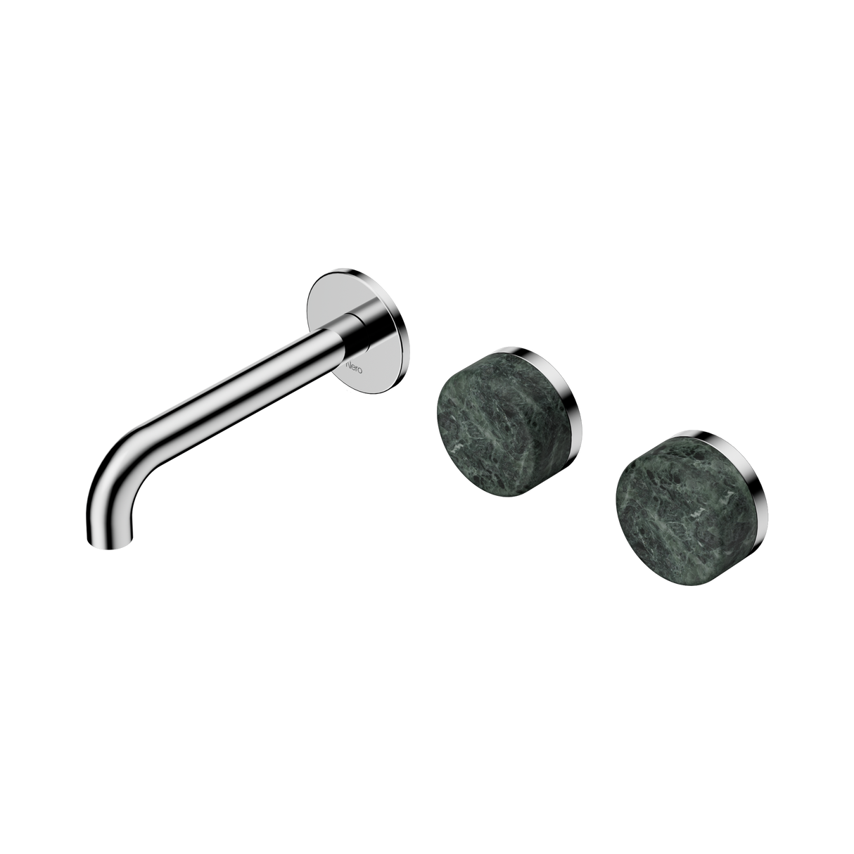 An image of Nero Tapware's Serenity Wall Basin Set 160mm Offset Spout With Verde Alpi Handle Chrome