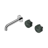 An image of Nero Tapware's Serenity Wall Basin Set 160mm Offset Spout With Verde Alpi Handle Chrome