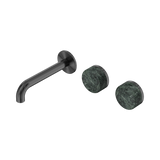 An image of Nero Tapware's Serenity Wall Basin Set 160mm Offset Spout With Verde Alpi Handle Gun Metal