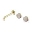 An image of Nero Tapware's Serenity Wall Basin Set 160mm Offset Spout With Rome Travertine Handle Brushed Gold