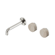 An image of Nero Tapware's Serenity Wall Basin Set 160mm Offset Spout With Rome Travertine Handle Brushed Nickel