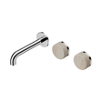 An image of Nero Tapware's Serenity Wall Basin Set 160mm Offset Spout With Rome Travertine Handle Chrome