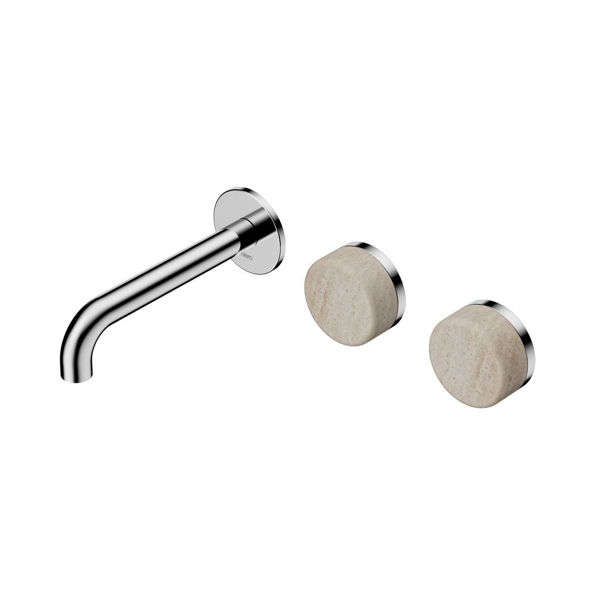 An image of Nero Tapware's Serenity Wall Basin Set 160mm Offset Spout With Rome Travertine Handle Chrome