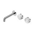 An image of Nero Tapware's Serenity Wall Basin Set 160mm Offset Spout With Arabescato Corchia Handle Chrome