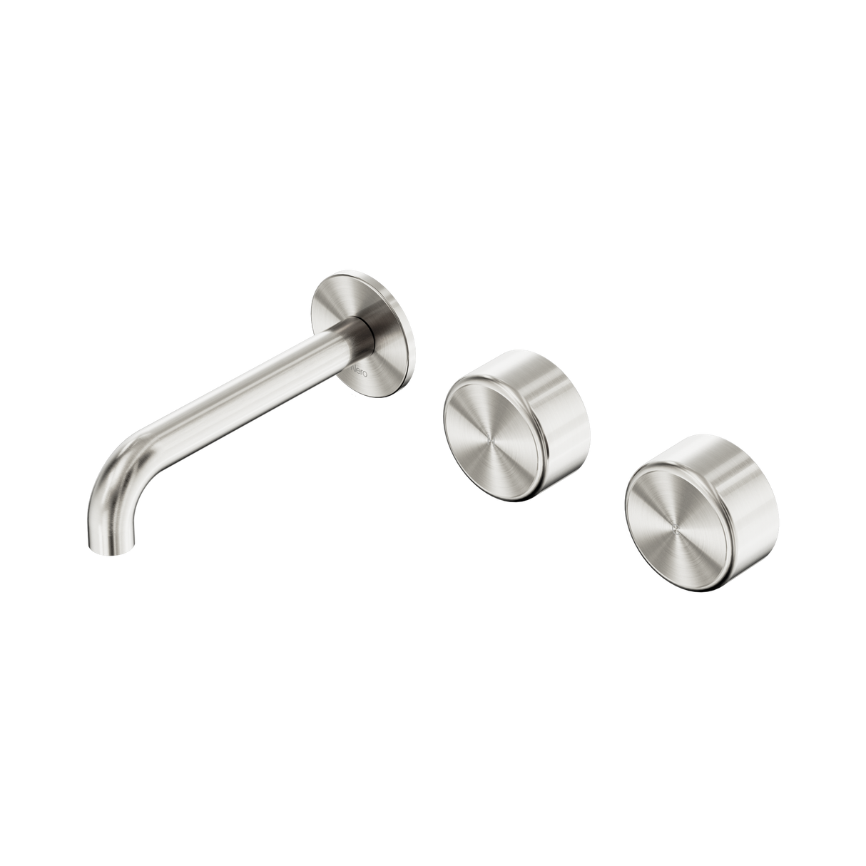 An image of Nero Tapware's Serenity Wall Basin Set 160mm Offset Spout With Metal Handle Brushed Nickel