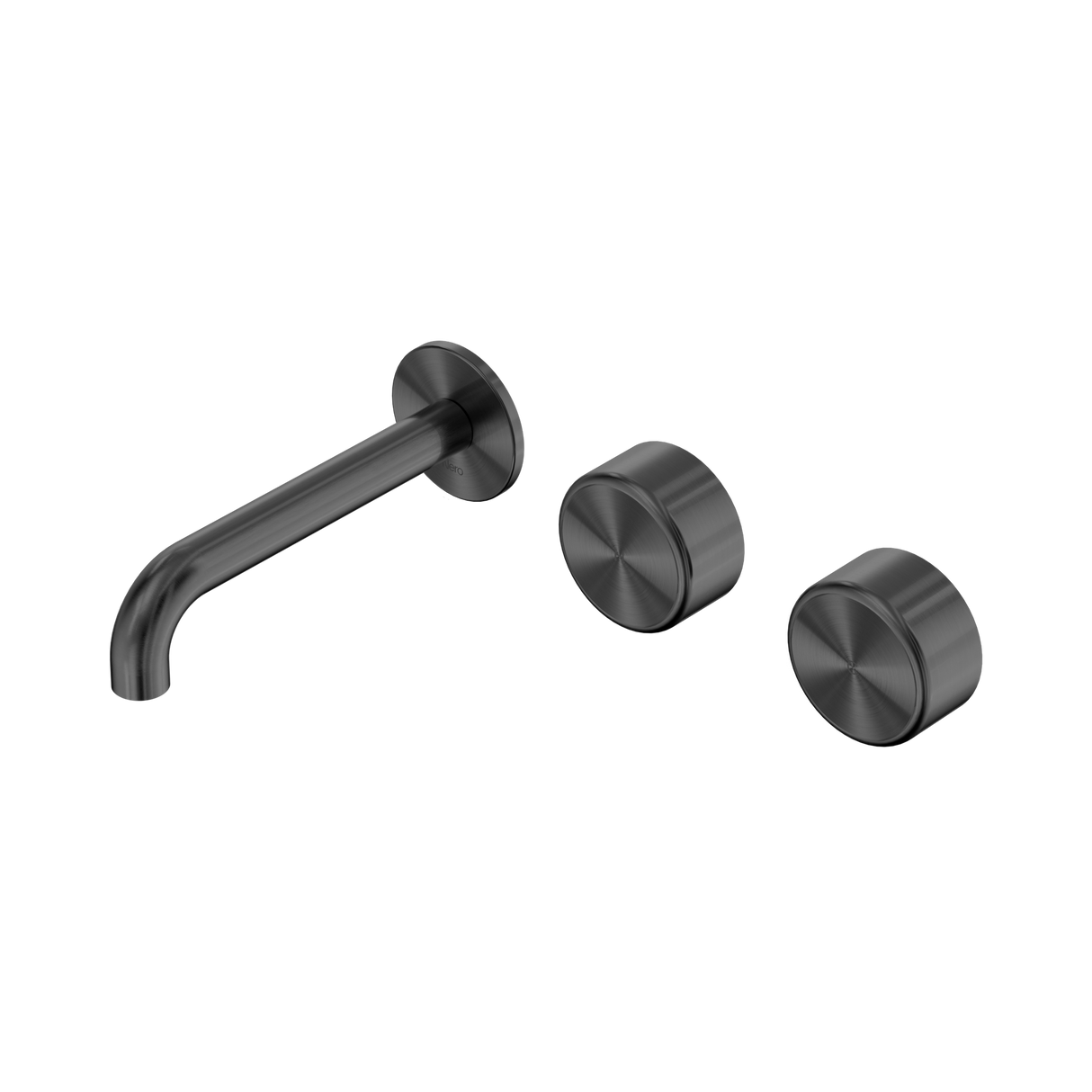 An image of Nero Tapware's Serenity Wall Basin Set 160mm Offset Spout With Metal Handle Gun Metal