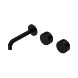 An image of Nero Tapware's Serenity Wall Basin Set 160mm Offset Spout With Metal Handle Matt Black
