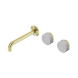 An image of Nero Tapware's Serenity Wall Basin Set 185mm Offset Spout With Carrara Handle Brushed Gold