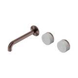 An image of Nero Tapware's Serenity Wall Basin Set 185mm Offset Spout With Carrara Handle Brushed Bronze