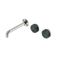 An image of Nero Tapware's Serenity Wall Basin Set 185mm Offset Spout With Verde Alpi Handle Brushed Nickel
