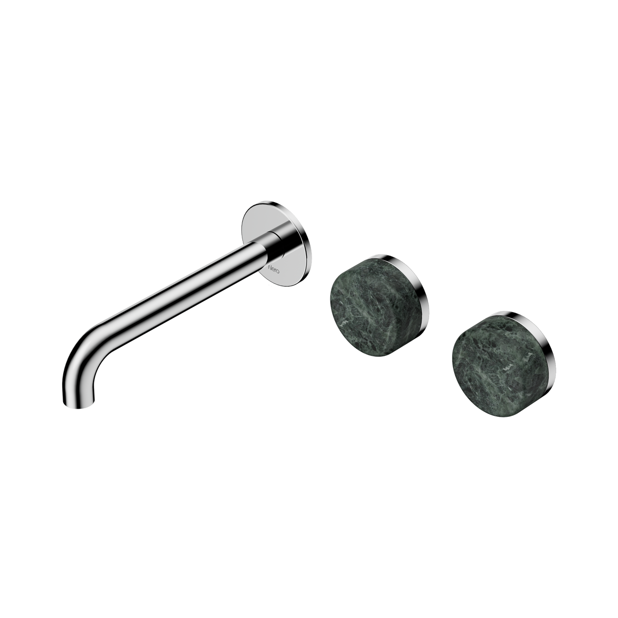 An image of Nero Tapware's Serenity Wall Basin Set 185mm Offset Spout With Verde Alpi Handle Chrome
