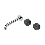 An image of Nero Tapware's Serenity Wall Basin Set 185mm Offset Spout With Verde Alpi Handle Chrome