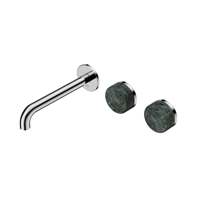 An image of Nero Tapware's Serenity Wall Basin Set 185mm Offset Spout With Verde Alpi Handle Chrome