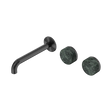 An image of Nero Tapware's Serenity Wall Basin Set 185mm Offset Spout With Verde Alpi Handle Gun Metal