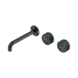 An image of Nero Tapware's Serenity Wall Basin Set 185mm Offset Spout With Verde Alpi Handle Gun Metal