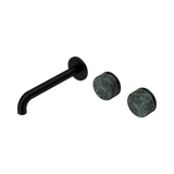 An image of Nero Tapware's Serenity Wall Basin Set 185mm Offset Spout With Verde Alpi Handle Matt Black