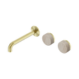 An image of Nero Tapware's Serenity Wall Basin Set 185mm Offset Spout With Rome Travertine Handle Brushed Gold