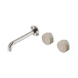 An image of Nero Tapware's Serenity Wall Basin Set 185mm Offset Spout With Rome Travertine Handle Brushed Nickel