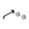 An image of Nero Tapware's Serenity Wall Basin Set 185mm Offset Spout With Rome Travertine Handle Brushed Bronze