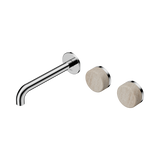 An image of Nero Tapware's Serenity Wall Basin Set 185mm Offset Spout With Rome Travertine Handle Chrome