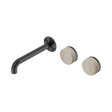 An image of Nero Tapware's Serenity Wall Basin Set 185mm Offset Spout With Rome Travertine Handle Gun Metal
