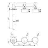 A line drawing of Nero Tapware's Serenity Wall Basin Set 185mm Offset Spout With Rome Travertine Handle Chrome