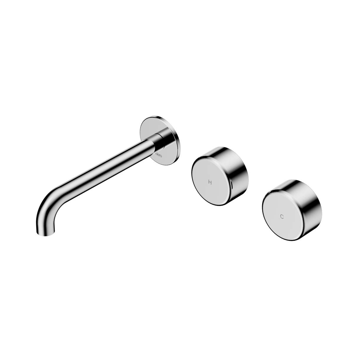 An image of Nero Tapware's Serenity Wall Basin Set 185mm Offset Spout With Metal Handle Chrome
