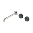 An image of Nero Tapware's Serenity Wall Basin Set 220mm Offset Spout With Verde Alpi Handle Brushed Nickel