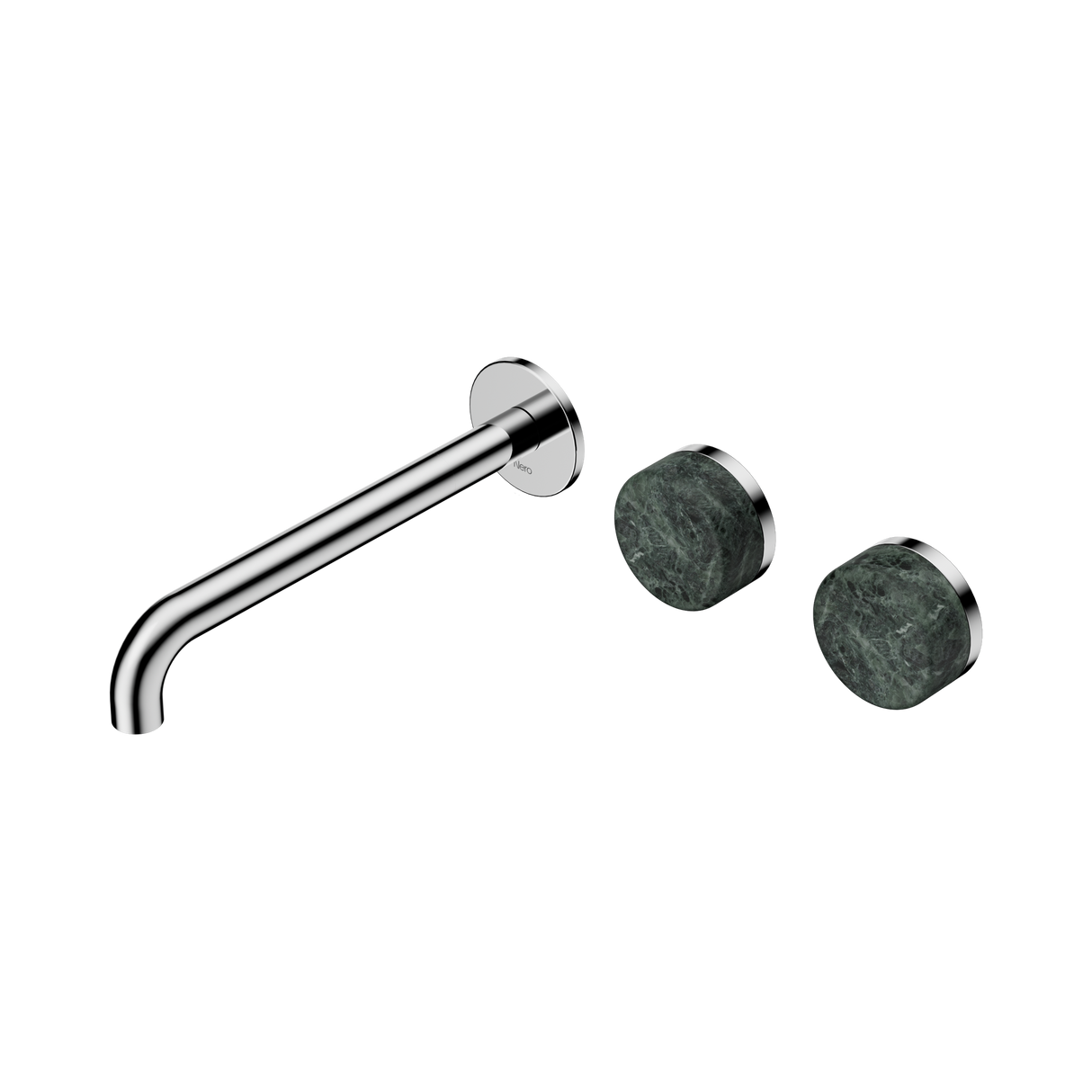 An image of Nero Tapware's Serenity Wall Basin Set 220mm Offset Spout With Verde Alpi Handle Chrome