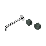 An image of Nero Tapware's Serenity Wall Basin Set 220mm Offset Spout With Verde Alpi Handle Chrome