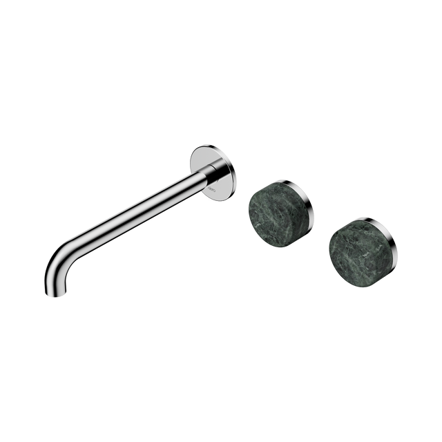 An image of Nero Tapware's Serenity Wall Basin Set 220mm Offset Spout With Verde Alpi Handle Chrome