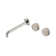 An image of Nero Tapware's Serenity Wall Basin Set 220mm Offset Spout With Rome Travertine Handle Brushed Nickel