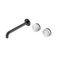 An image of Nero Tapware's Serenity Wall Basin Set 220mm Offset Spout With Arabescato Corchia Handle Gun Metal