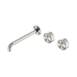 An image of Nero Tapware's Serenity Wall Basin Set 220mm Offset Spout With Metal Handle Brushed Nickel