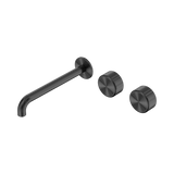 An image of Nero Tapware's Serenity Wall Basin Set 220mm Offset Spout With Metal Handle Gun Metal