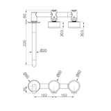 A line drawing of Nero Tapware's Serenity Wall Basin Set 220mm Offset Spout With Metal Handle Brushed Gold