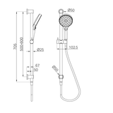 A line drawing of Nero Tapware's Serenity Rail Shower Brushed Gold