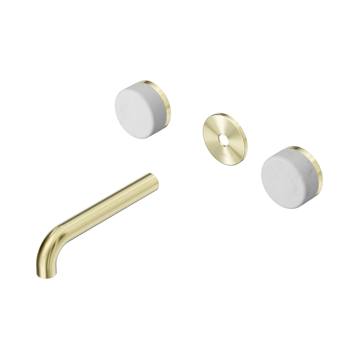 An image of Nero Tapware's Serenity Wall Basin Set 160mm Spout With Carrara Handle Trim Kit Only Brushed Gold