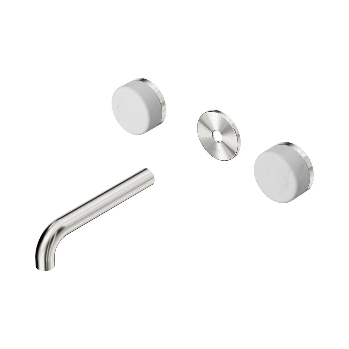 An image of Nero Tapware's Serenity Wall Basin Set 160mm Spout With Carrara Handle Trim Kit Only Brushed Nickel