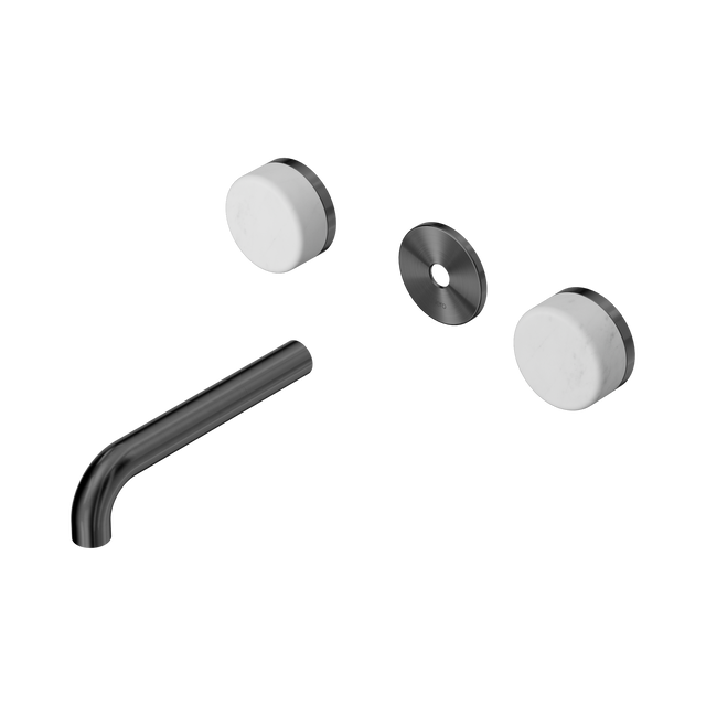 An image of Nero Tapware's Serenity Wall Basin Set 160mm Spout With Carrara Handle Trim Kit Only Gun Metal