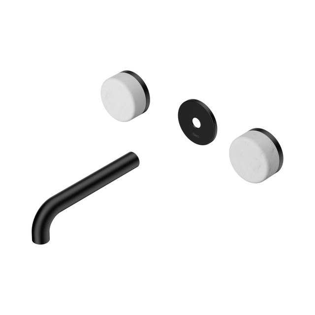 An image of Nero Tapware's Serenity Wall Basin Set 160mm Spout With Carrara Handle Trim Kit Only Matt Black