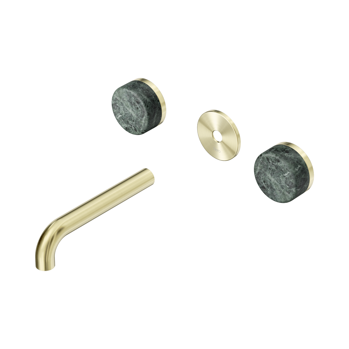 An image of Nero Tapware's Serenity Wall Basin Set 160mm Spout With Verde Alpi Handle Trim Kit Only Brushed Gold