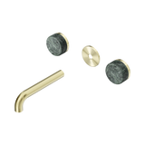 An image of Nero Tapware's Serenity Wall Basin Set 160mm Spout With Verde Alpi Handle Trim Kit Only Brushed Gold