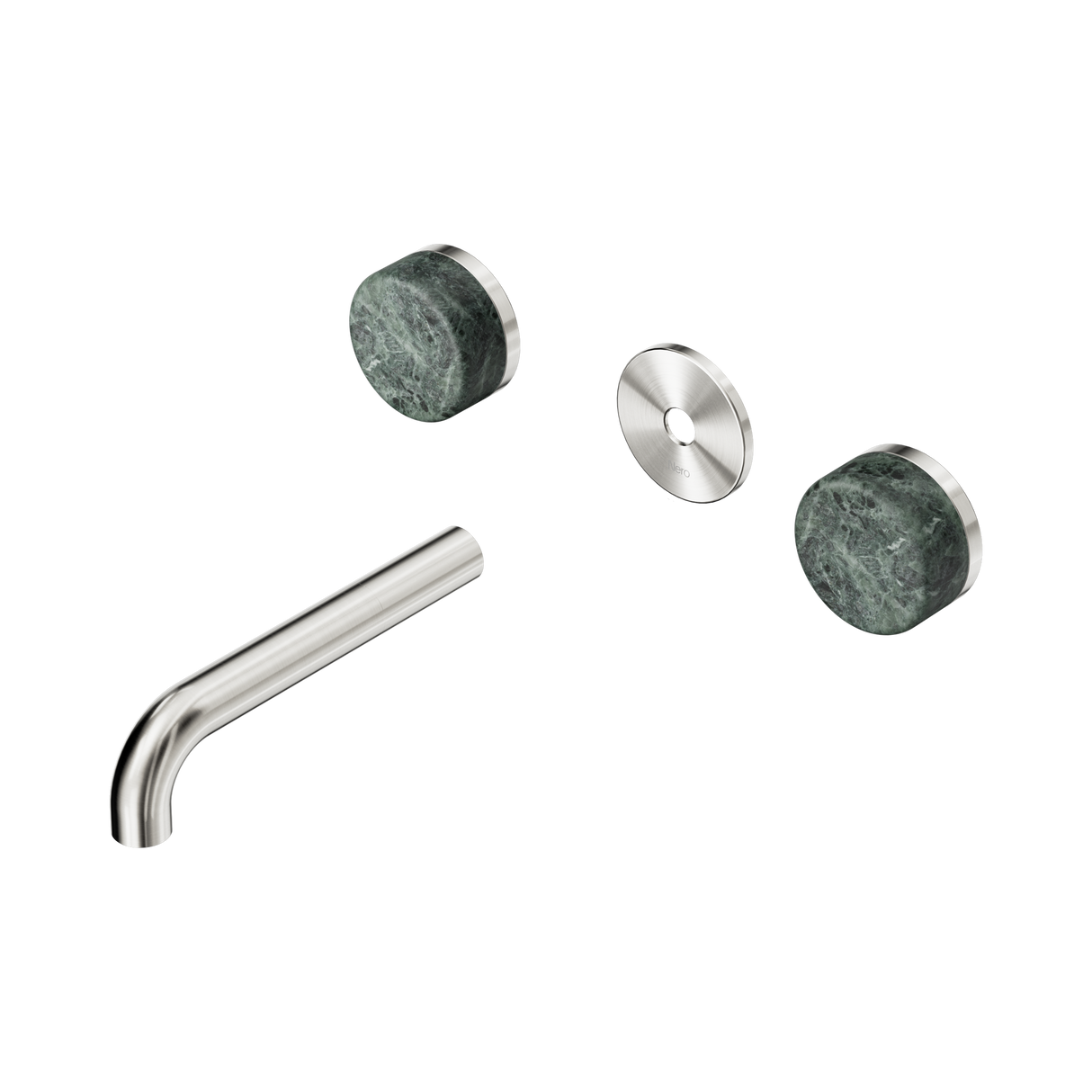 An image of Nero Tapware's Serenity Wall Basin Set 160mm Spout With Verde Alpi Handle Trim Kit Only Brushed Nickel