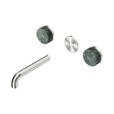 An image of Nero Tapware's Serenity Wall Basin Set 160mm Spout With Verde Alpi Handle Trim Kit Only Brushed Nickel