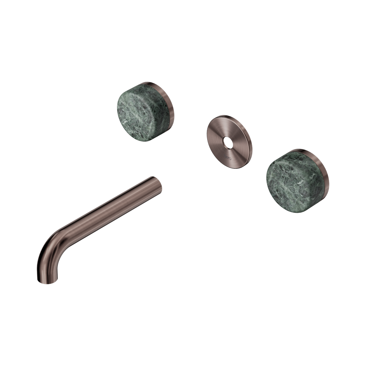 An image of Nero Tapware's Serenity Wall Basin Set 160mm Spout With Verde Alpi Handle Trim Kit Only Brushed Bronze